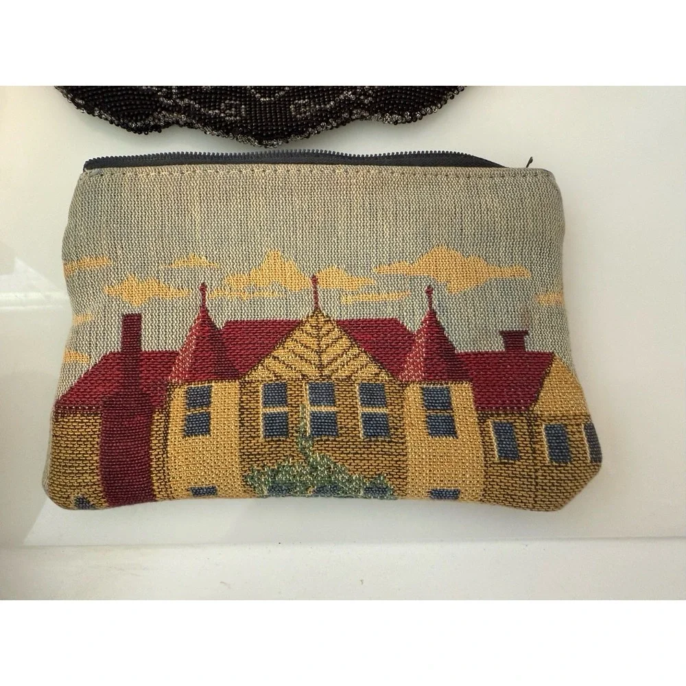 Vintage Tapestry Row Houses‎ Embroidered Style Zippered Bag Makeup Pouch 7